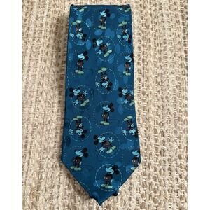 Disney Channel Mickey Mouse Men's Silk Tie Blue Handmade Korea RN 73669